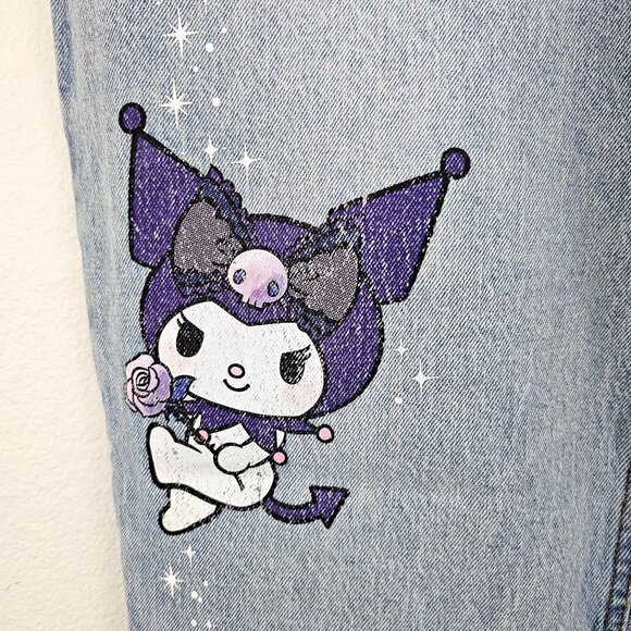 Sanrio Kuromi Butterfly Garden High Rise Mom Jeans Sz 15 Light Blue Wash Cotton - Picture 3 of 14
